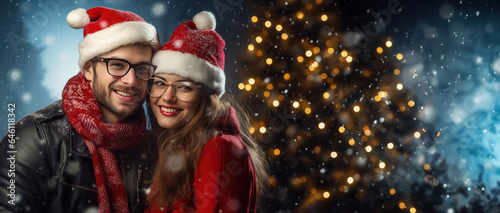 Christmas Themed couple with room for copy space created with Generative AI technology