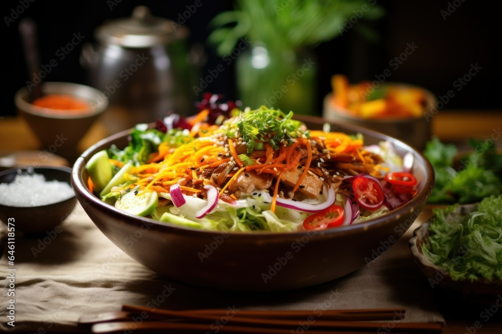 Delicious Thai Seafood Salad with Shrimp and Vegetables. Generative AI. Delicious Thai Seafood Salad with Shrimp and Vegetables. Generative AI.