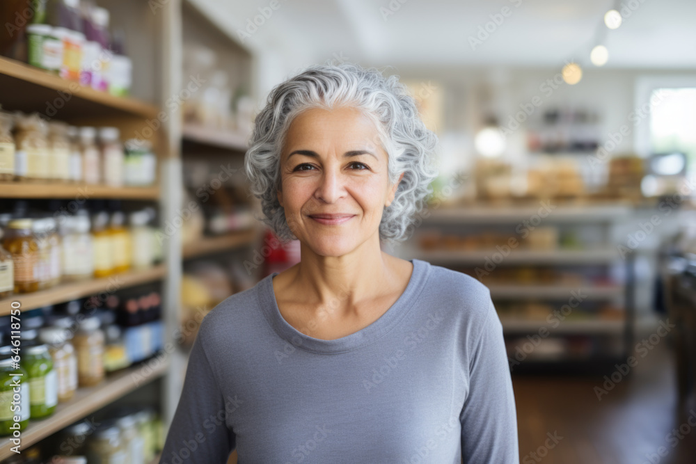 Portrait of a smiling senior black woman, healthy food store owner Portrait of a smiling senior black woman, healthy food store owner