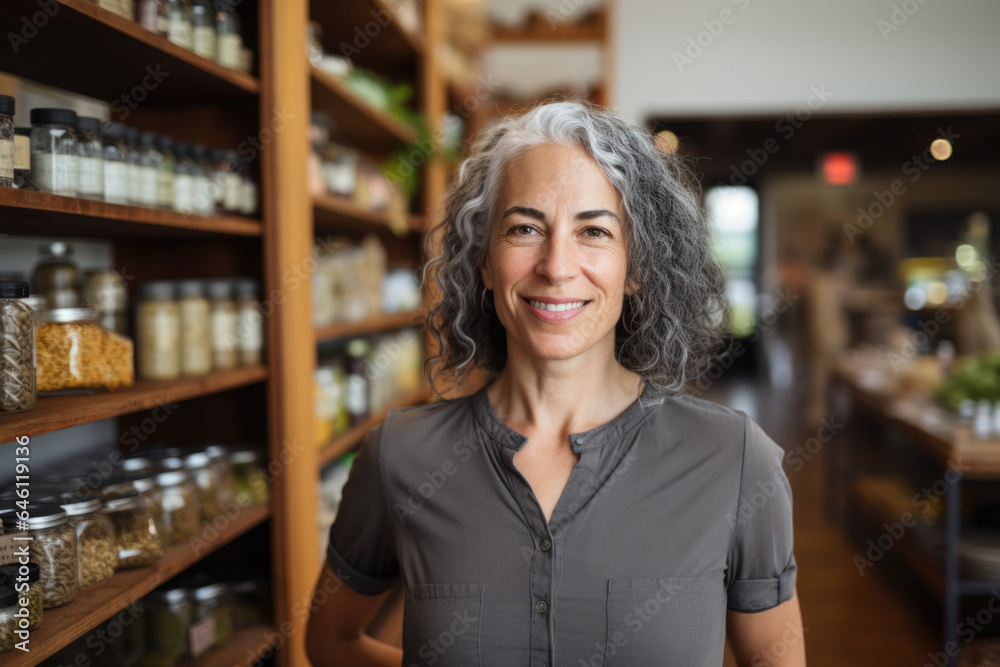Portrait of a smiling senior  woman, healthy food store owner