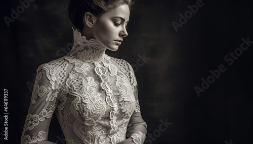 Beautiful young bride in elegant dress exudes sensuality and glamour generated by AI
