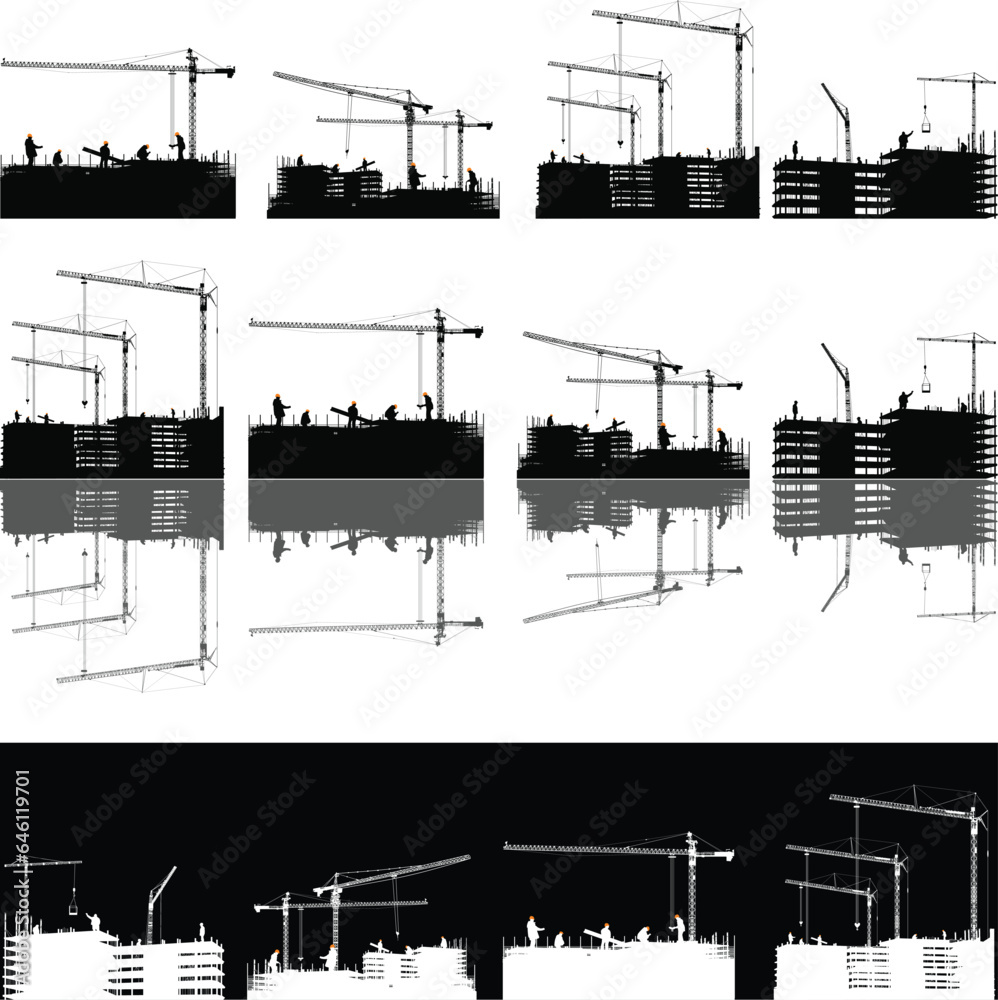 twelve compositions with cranes and unffinished buildings