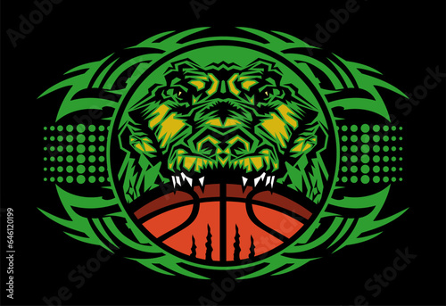 tribal basketball team design with gator mascot for school, college or league sports