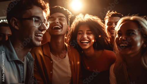 Young adults enjoying carefree nightlife at a social gathering outdoors generated by AI