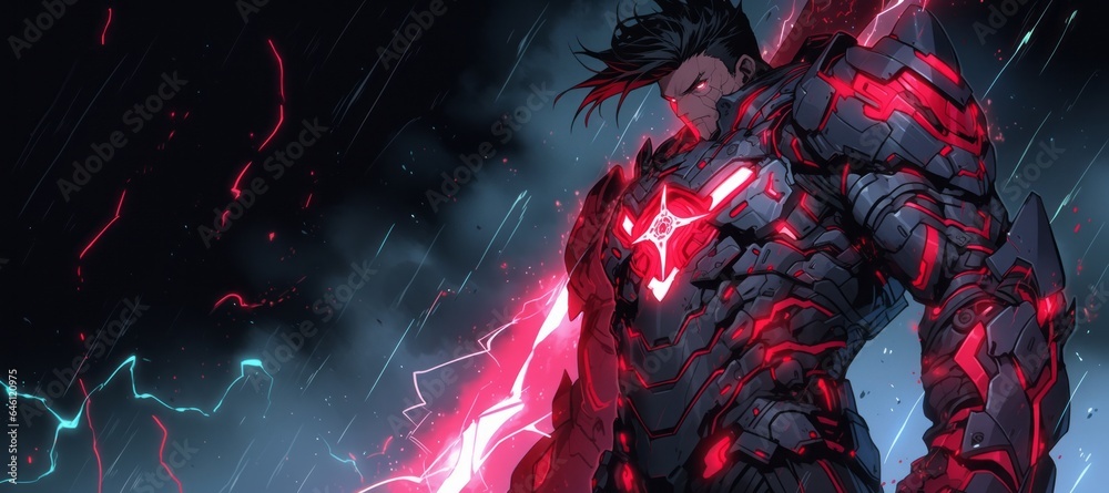 electric knight in neon armor, ready for battle, Generative AI electric knight in neon armor, ready for battle, Generative AI