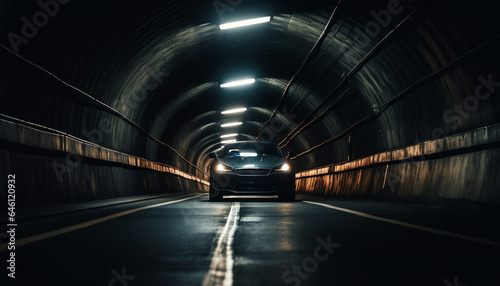 Fast vanishing point of a car driving underground in city generated by AI