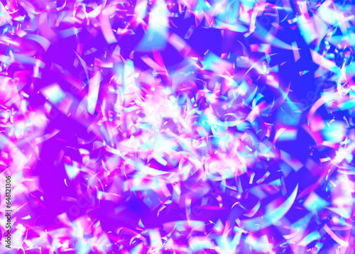 Neon Confetti. Blur Prism. Disco Festival Wallpaper. Violet Metal Tinsel. Falling Sparkles. Digital Art. Light Texture. Crystal Foil. Purple Neon Confetti