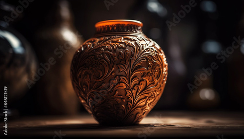 Antique terracotta amphora, an ornate pottery jug for rustic decoration generated by AI
