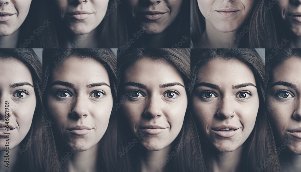 Smiling young adult females exude beauty and happiness in portraits generated by AI