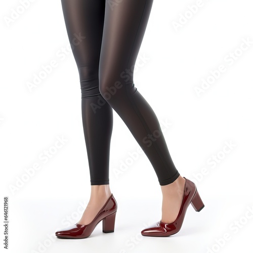 woman's legs, standing in tight leggings and heels