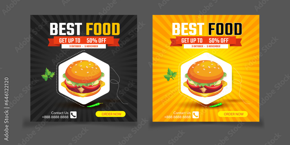 delicious fast Food social media promotion and banner post design template. food menu restaurant Social Media Post design.