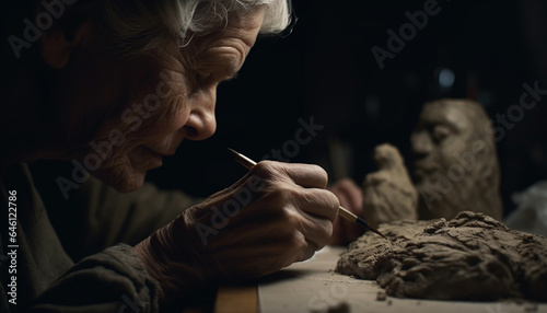 Craftsperson creating pottery sculpture with skill and concentration indoors generated by AI