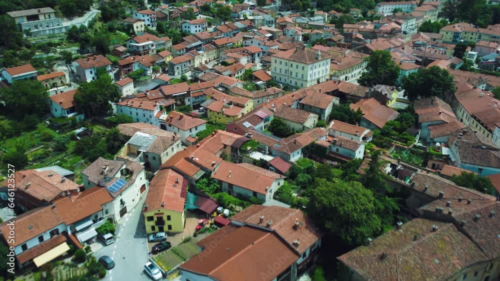 Aerial View of Vipava Town, Slovenia. Red Roofs of Buildings