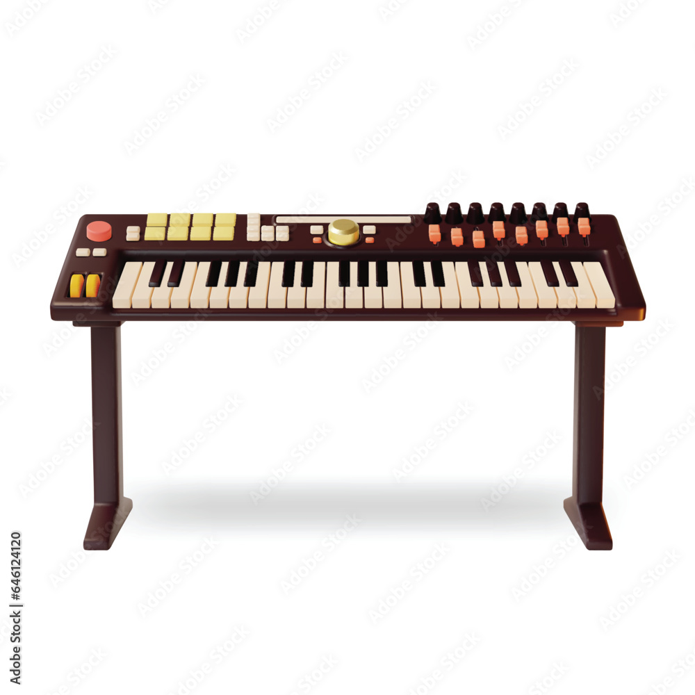 3d Digital Synthesizer on Stand Cartoon Style Musical Instrument Isolated on a White Background. Vector illustration of Electric Piano 3d Digital Synthesizer on Stand Cartoon Style Musical Instrument Isolated on a White Background. Vector illustration of Electric Piano