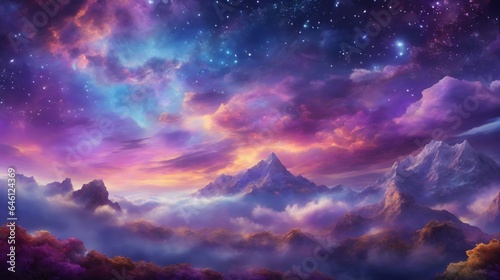 Fantasy Sky Background Sky Landscape Dreamlike Fantasy Sky Horizon Fantasy Cloudscape Colorful Starry Background AI Generative