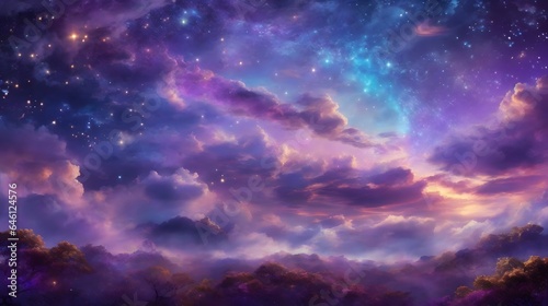 Fantasy Sky Background Sky Landscape Dreamlike Fantasy Sky Horizon Fantasy Cloudscape Colorful Starry Background AI Generative