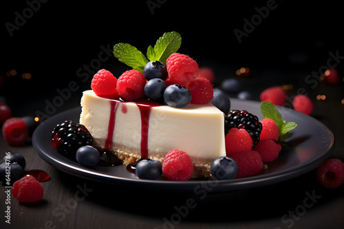 Delicious cheesecake with fresh berries close-up advertising commercial photo