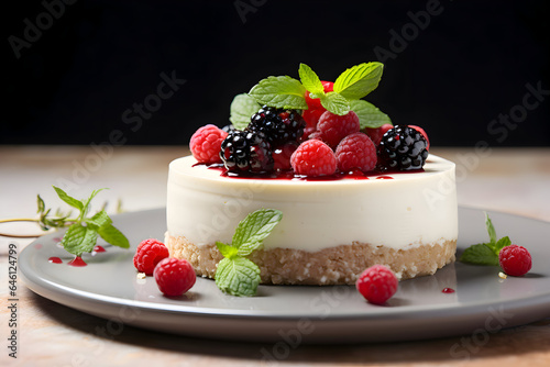 Delicious cheesecake with fresh berries close-up advertising commercial photo