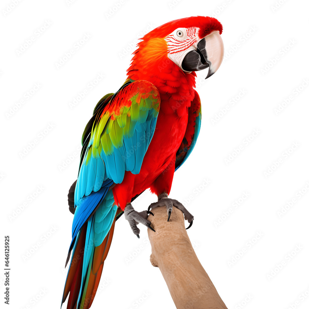 Red, blue and yellow macaw isolated on white 