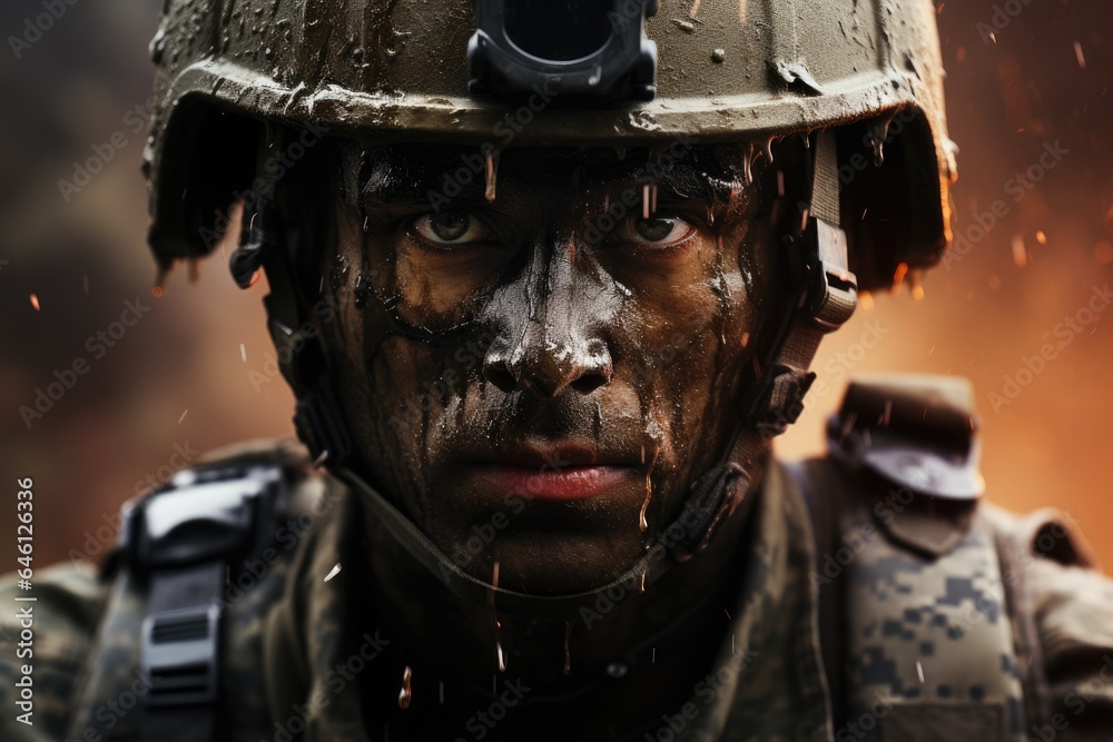 Portrait of a Modern Soldier during the military operation Portrait of a Modern Soldier during the military operation