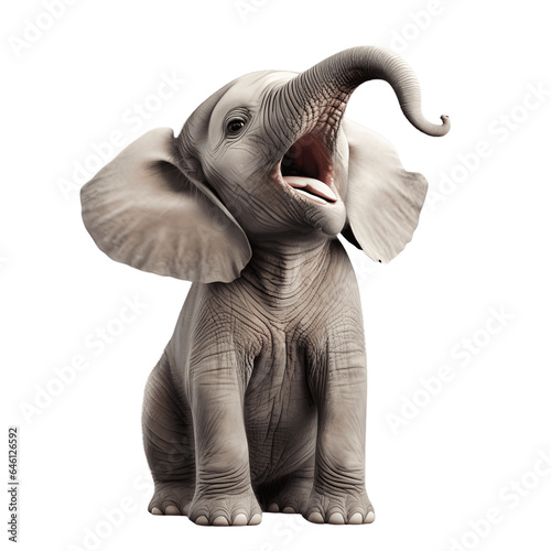 Playful Baby Elephant  isolated on white background 