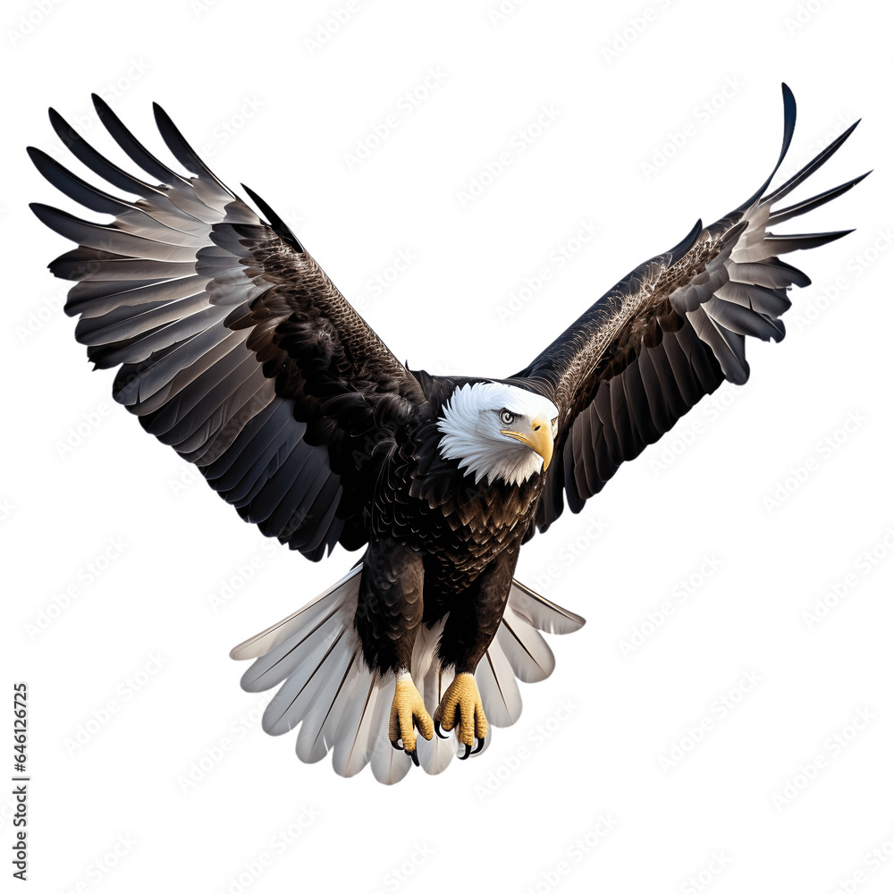 Fototapeta premium American bald eagle flying. Isolated on white background