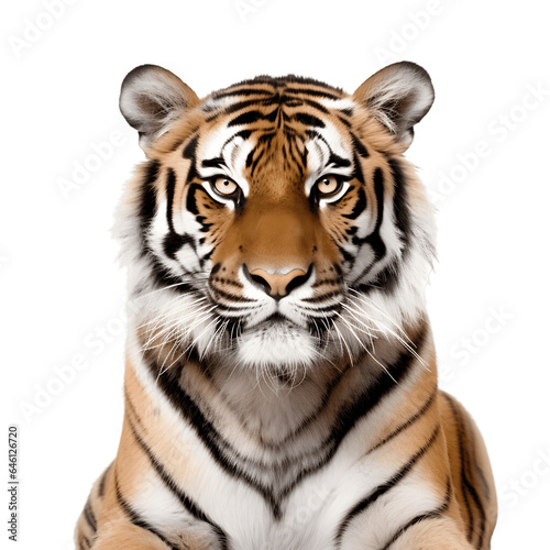 Tiger looking forward  isolated on white background