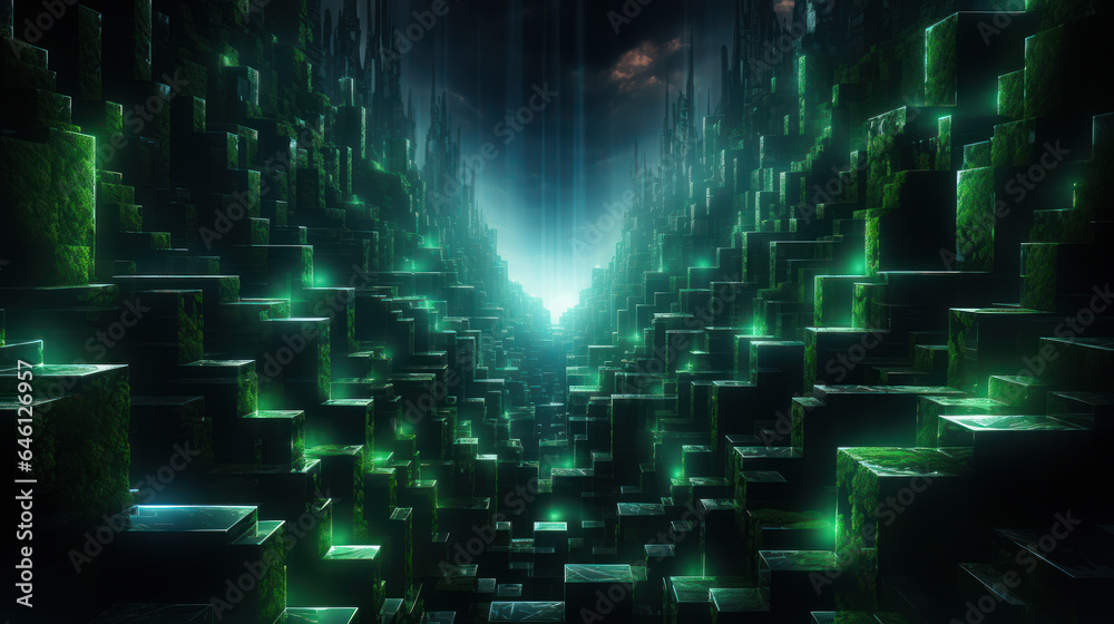 Bioluminescent Illusions: Enchanting 3D Art in Green and Purple. Generative AI Bioluminescent Illusions: Enchanting 3D Art in Green and Purple. Generative AI