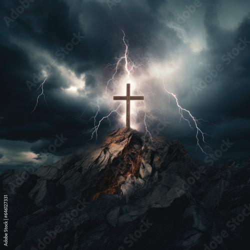 cross in the sky lightning © Piotr