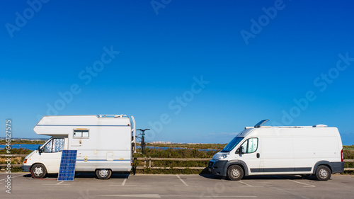 Solar photovoltaic panel at camper caravan