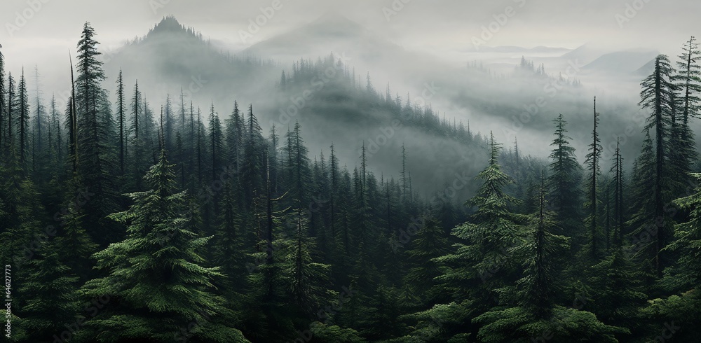 Serenade of the Mist: Painted Canopy Amidst Mountain Peaks