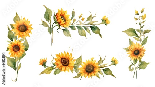 Yellow sunflower with green leaf nature AI generated image