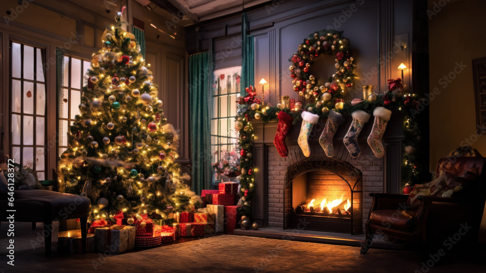 Naklejka premium Christams scene with room for copy space created with Generative AI technology