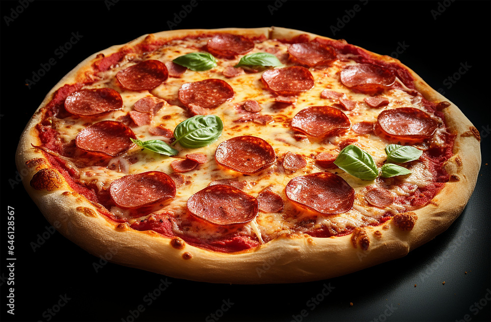 Pepperoni Pizza made of tomato sauce, mozzarella cheese, and slices of pepperoni