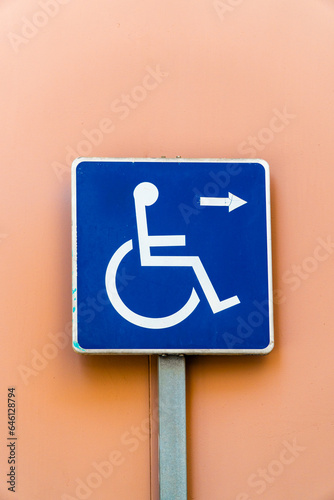 Parking sign for vehicles of disabled people. 