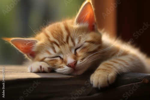 sleepy tired adorable kitten. Generative AI © Sophia