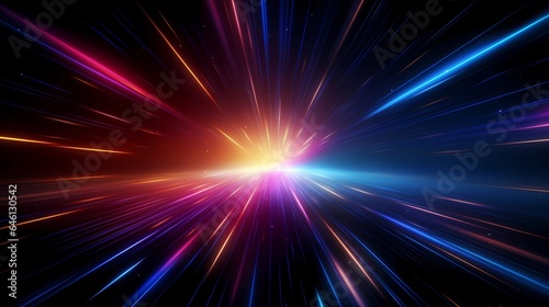 neon lines on absolute black background, speed of light, Abstract background image, Neon futuristic flashes, Motion light lines backdrop, Generative AI
