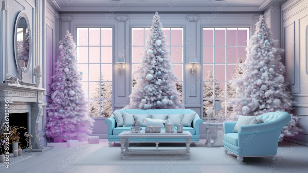 Pastel Christmas scene with room for copy space created with Generative AI technology