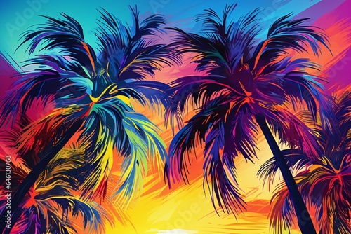 Vibrant summer palm tree art. Generative AI © Haruki