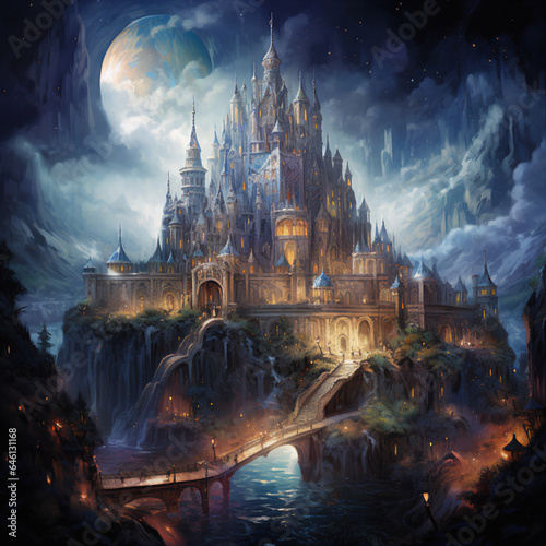 Majestic Castle in Epic Fantasy Illustration with Beautiful Magic and Intricate Details