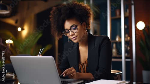 young african american businesswoman working on laptop
