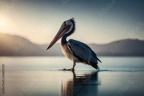 pelican at sunset photo