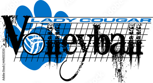 distressed lady cougar volleyball team design for school, college or league sports