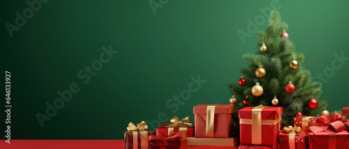 Red and Green Gifts with room for copy space created with Generative AI technology