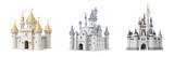 historical cartoon style fairytale princess tower castle or fortress palace as toy miniature model doll house set isolated on transparent pong background cutout