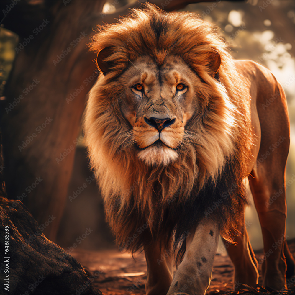 Cinematic Ultra HD Image of Lion in Natural Habitat with Dramatic Lighting and High Dynamic Range