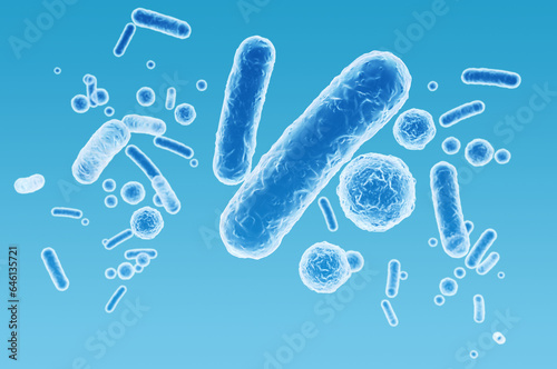 Enterobacteriaceae, gram-negative rod-shaped bacteria, part of intestinal microbiome and causative agents of different infections, 3D rendering. Escherichia coli, Klebsiella, Enterobacter and other
