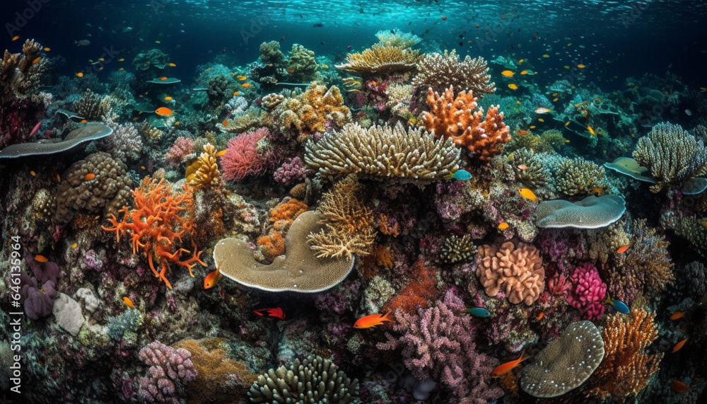 Swimming below the reef, exploring the natural beauty of underwater life generated by AI Swimming below the reef, exploring the natural beauty of underwater life generated by AI