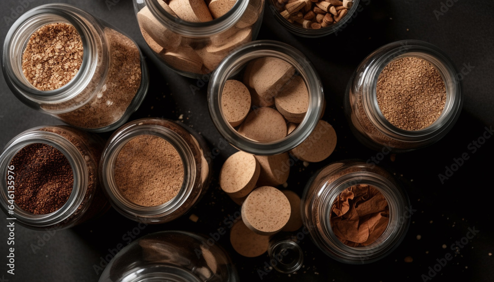 Freshness and variety in a collection of gourmet spices and herbs generated by AI Freshness and variety in a collection of gourmet spices and herbs generated by AI