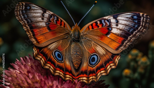 Vibrant butterfly wings showcase beauty in nature fragile elegance generated by AI